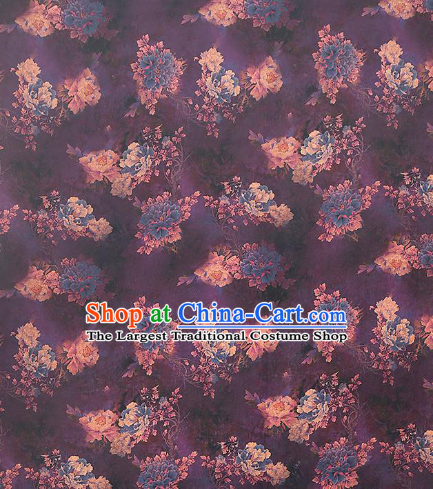 Chinese Royal Peony Pattern Cheongsam Cloth Drapery Gambiered Guangdong Gauze Traditional Purple Silk Fabric