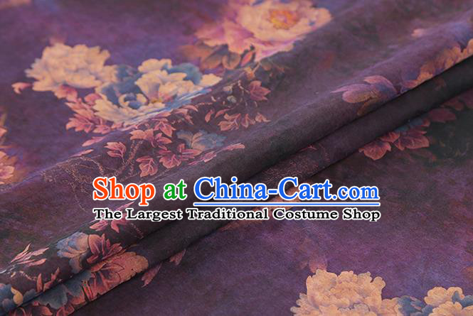Chinese Royal Peony Pattern Cheongsam Cloth Drapery Gambiered Guangdong Gauze Traditional Purple Silk Fabric