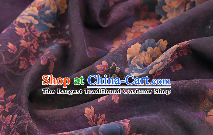 Chinese Royal Peony Pattern Cheongsam Cloth Drapery Gambiered Guangdong Gauze Traditional Purple Silk Fabric