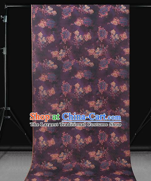 Chinese Royal Peony Pattern Cheongsam Cloth Drapery Gambiered Guangdong Gauze Traditional Purple Silk Fabric