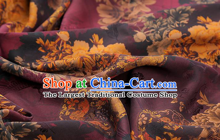 Chinese Purple Gambiered Guangdong Gauze Royal Peony Pattern Cheongsam Cloth Drapery Traditional Jacquard Silk Fabric