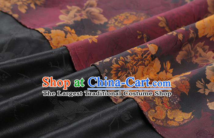 Chinese Purple Gambiered Guangdong Gauze Royal Peony Pattern Cheongsam Cloth Drapery Traditional Jacquard Silk Fabric