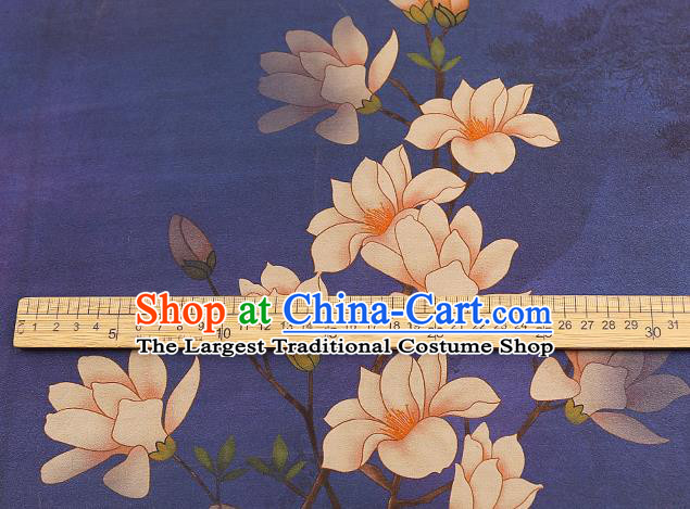 Chinese Royal Mangnolia Pattern Cloth Drapery Traditional Cheongsam Silk Fabric Purple Gambiered Guangdong Gauze