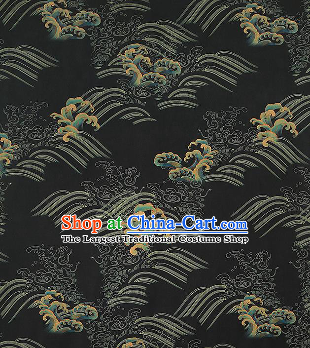 Chinese Royal Waves Pattern Cloth Drapery Traditional Cheongsam Silk Fabric Black Gambiered Guangdong Gauze