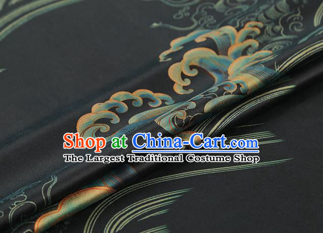 Chinese Royal Waves Pattern Cloth Drapery Traditional Cheongsam Silk Fabric Black Gambiered Guangdong Gauze