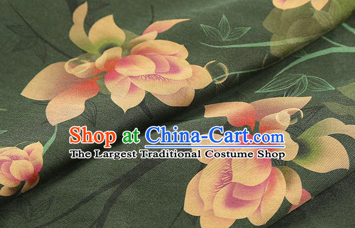 Chinese Royal Lotus Pattern Brocade Cloth Drapery Green Gambiered Guangdong Gauze Traditional Cheongsam Silk Fabric