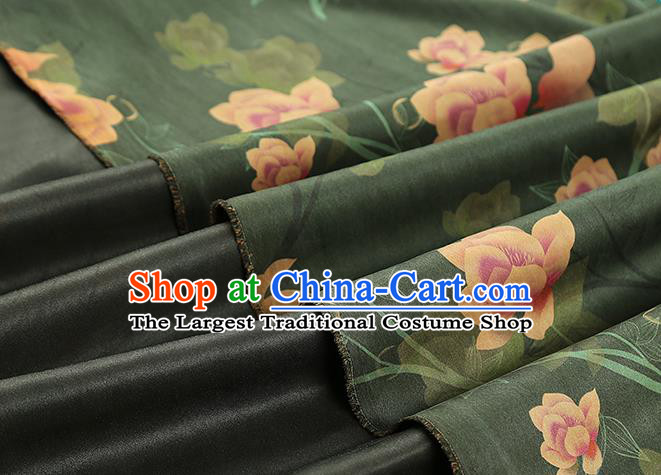 Chinese Royal Lotus Pattern Brocade Cloth Drapery Green Gambiered Guangdong Gauze Traditional Cheongsam Silk Fabric