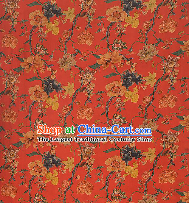 Chinese Royal Flowers Pattern Red Brocade Cloth Drapery Traditional Cheongsam Silk Fabric Gambiered Guangdong Gauze