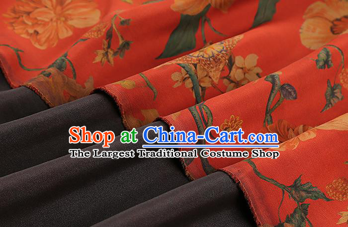 Chinese Royal Flowers Pattern Red Brocade Cloth Drapery Traditional Cheongsam Silk Fabric Gambiered Guangdong Gauze