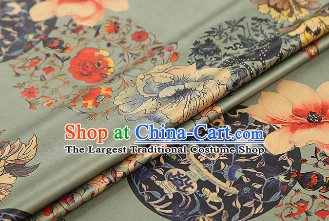 Chinese Traditional Silk Fabric Royal Peony Pattern Cheongsam Drapery Light Green Gambiered Guangdong Gauze