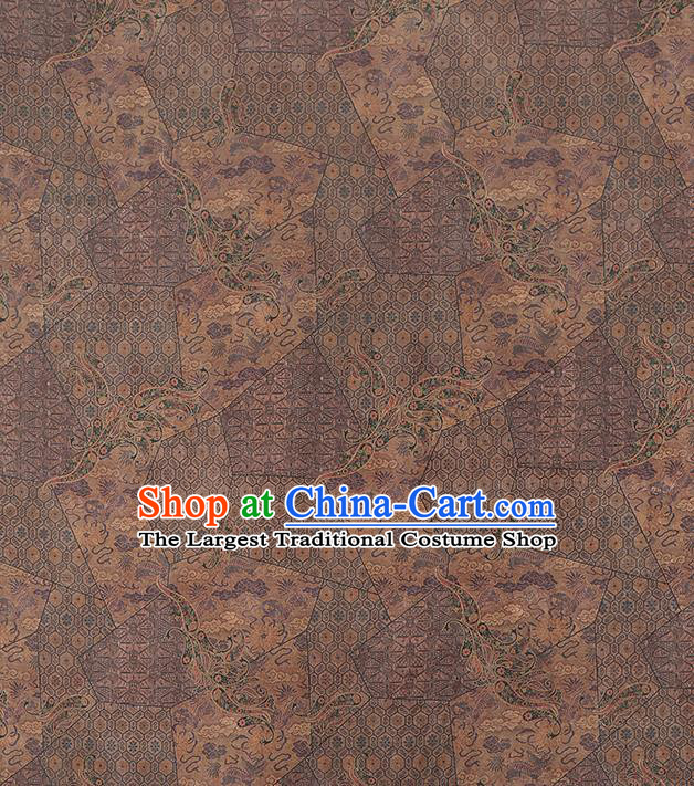 Chinese Royal Pattern Brown Gambiered Guangdong Gauze Traditional Cheongsam Jacquard Silk Fabric Brocade Cloth Drapery