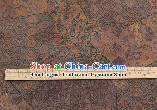 Chinese Royal Pattern Brown Gambiered Guangdong Gauze Traditional Cheongsam Jacquard Silk Fabric Brocade Cloth Drapery