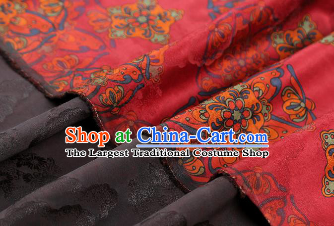 Chinese Red Brocade Cloth Drapery Royal Hydrangea Pattern Gambiered Guangdong Gauze Traditional Cheongsam Silk Fabric