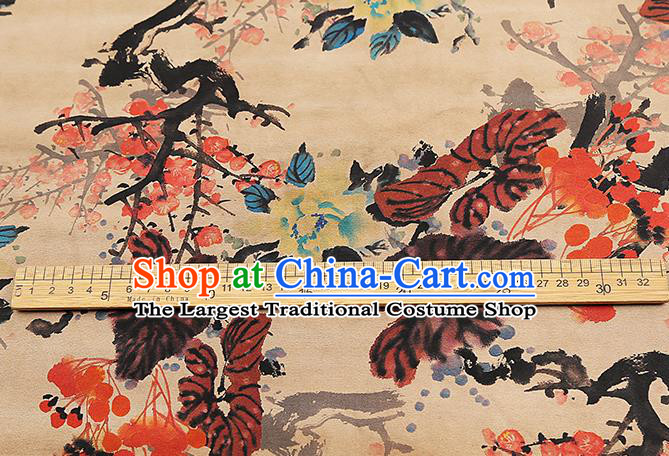 Chinese Traditional Ginger Silk Fabric Gambiered Guangdong Gauze Royal Plum Blossom Pattern Cheongsam Drapery