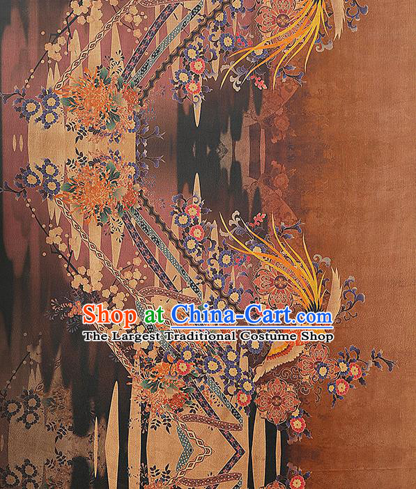 Chinese Traditional Purple Silk Fabric Gambiered Guangdong Gauze Royal Phoenix Pattern Cheongsam Cloth Drapery
