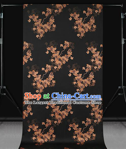 Chinese Black Brocade Cloth Drapery Traditional Cheongsam Silk Fabric Royal Golden Leaf Pattern Gambiered Guangdong Gauze