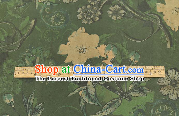 Chinese Traditional Cheongsam Silk Fabric Royal Flowers Pattern Gambiered Guangdong Gauze Green Brocade Cloth Drapery