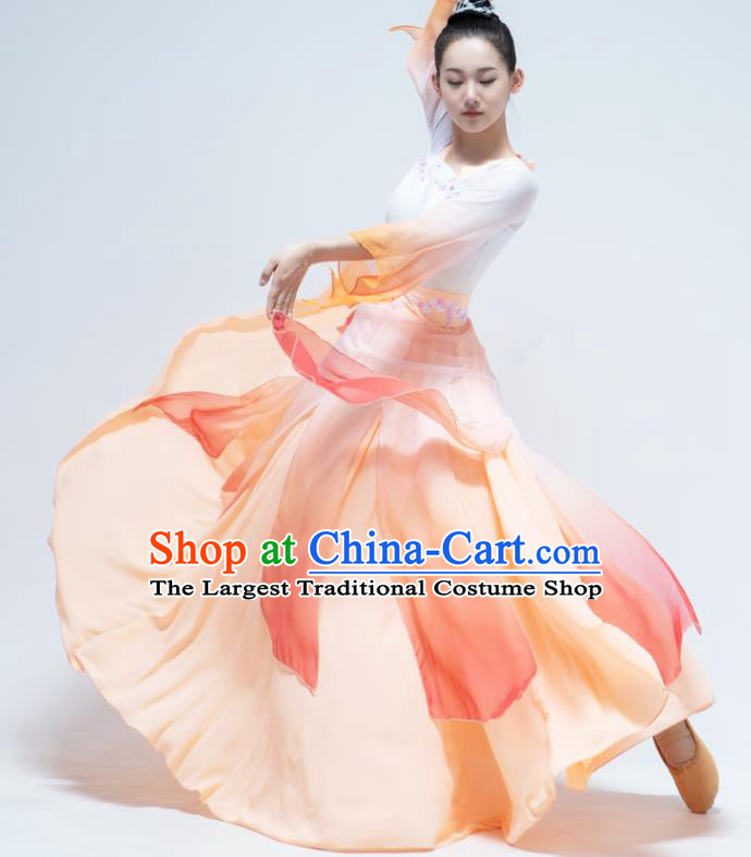 China Classical Dance Stage Performance Orange Hanfu Dress Traditional Han Dynasty Court Dance Costume