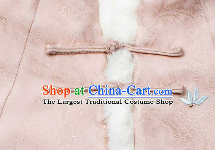 China Traditional Embroidered Costume Tang Suit Pink Short Cloak Embroidery Butterfly Winter Upper Outer Garment