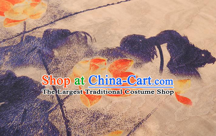 China Traditional Silk Fabric Classical Lotus Pattern Gambiered Guangdong Gauze Cheongsam Drapery