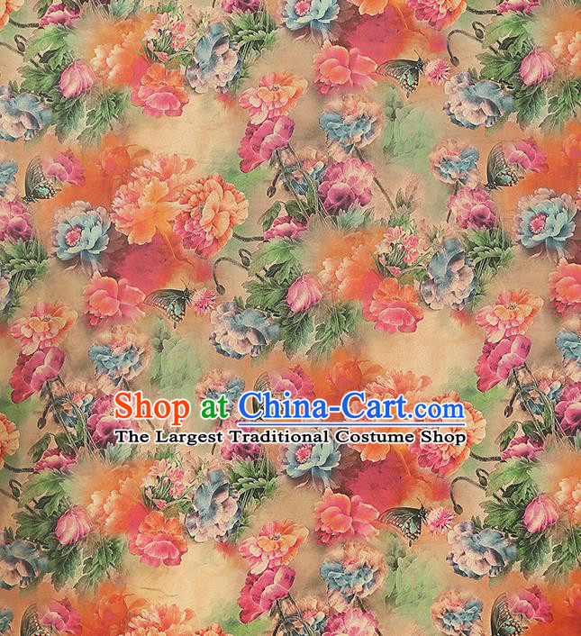 Chinese Royal Peony Butterfly Pattern Gambiered Guangdong Gauze Brocade Cloth Drapery Traditional Cheongsam Silk Fabric
