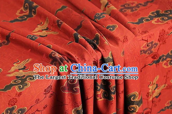 Chinese Royal Cloud Cranes Butterfly Pattern Gambiered Guangdong Gauze Brocade Cloth Drapery Traditional Cheongsam Red Silk Fabric
