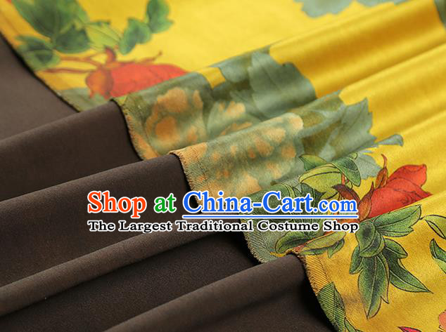 Chinese Gambiered Guangdong Gauze Brocade Cloth Drapery Traditional Cheongsam Royal Peony Pattern Yellow Silk Fabric
