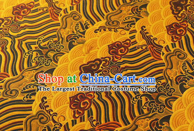 Chinese Yellow Brocade Cloth Drapery Traditional Cheongsam Royal Waves Pattern Silk Fabric Gambiered Guangdong Gauze