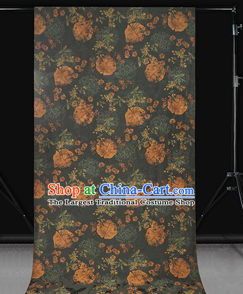 Chinese Dark Green Brocade Cloth Drapery Gambiered Guangdong Gauze Traditional Cheongsam Royal Plum Fan Pattern Silk Fabric