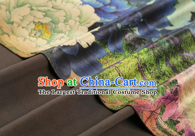 Chinese Printing Brocade Cloth Drapery Gambiered Guangdong Gauze Traditional Cheongsam Royal Purple Peony Pattern Silk Fabric