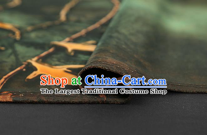 Chinese Olive Green Brocade Cloth Drapery Gambiered Guangdong Gauze Traditional Cheongsam Royal Lotus Pattern Silk Fabric