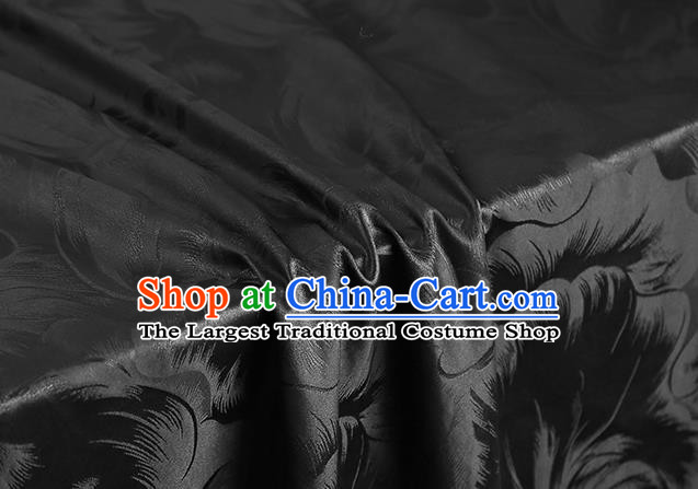 Chinese Jacquard Black Brocade Cloth Gambiered Guangdong Gauze Drapery Traditional Cheongsam Silk Fabric