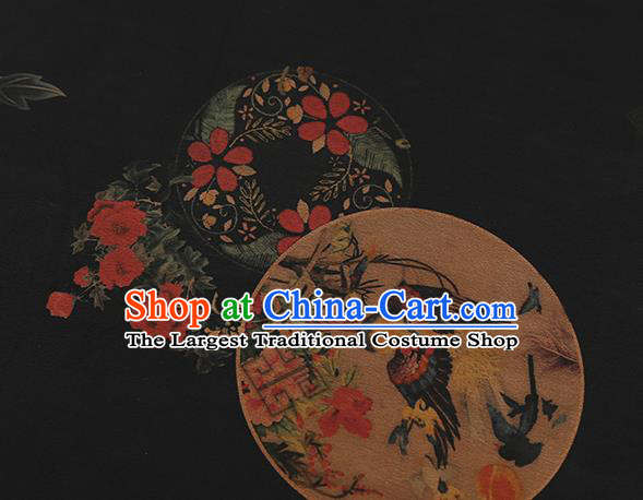 Chinese Classical Phoenix Peony Pattern Gambiered Guangdong Gauze Drapery Brocade Cloth Traditional Cheongsam Black Silk Fabric
