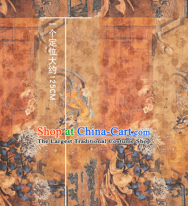 Chinese Classical Flying Goddess Pattern Gambiered Guangdong Gauze Drapery Brocade Cloth Traditional Cheongsam Ginger Silk Fabric
