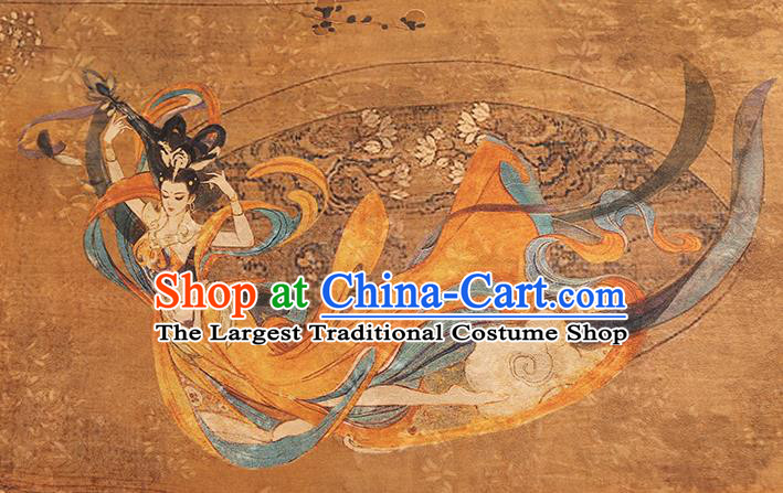 Chinese Classical Flying Goddess Pattern Gambiered Guangdong Gauze Drapery Brocade Cloth Traditional Cheongsam Ginger Silk Fabric