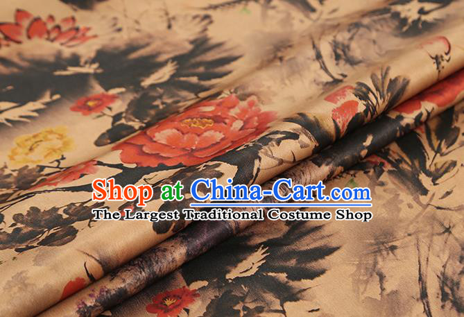 Chinese Traditional Cheongsam Ginger Silk Fabric Classical Peony Pattern Gambiered Guangdong Gauze Drapery Brocade Cloth