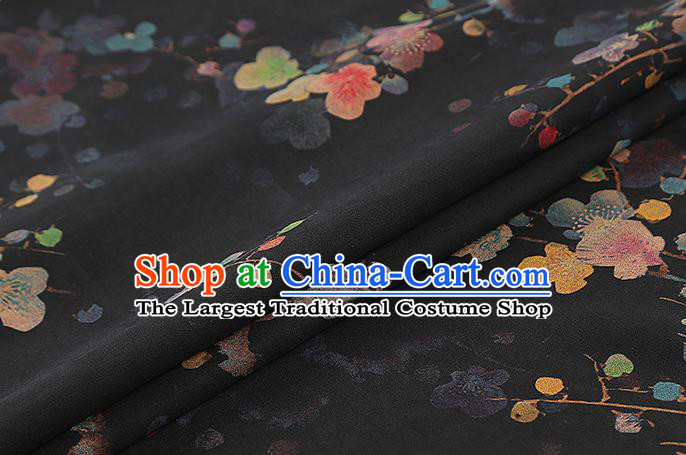 Chinese Traditional Cheongsam Black Silk Fabric Classical Plum Blossom Pattern Gambiered Guangdong Gauze Drapery Brocade Cloth