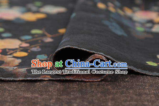 Chinese Traditional Cheongsam Black Silk Fabric Classical Plum Blossom Pattern Gambiered Guangdong Gauze Drapery Brocade Cloth