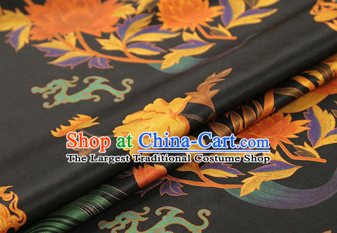 Chinese Classical Dragon Phoenix Pattern Gambiered Guangdong Gauze Drapery Brocade Cloth Traditional Cheongsam Black Silk Fabric