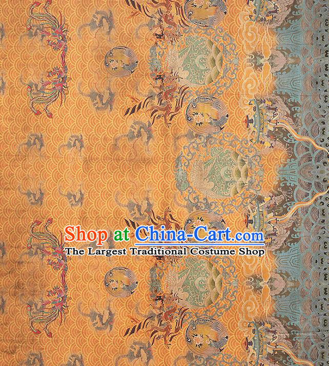Chinese Traditional Cheongsam Silk Fabric Brocade Cloth Classical Dragon Pattern Orange Gambiered Guangdong Gauze Drapery