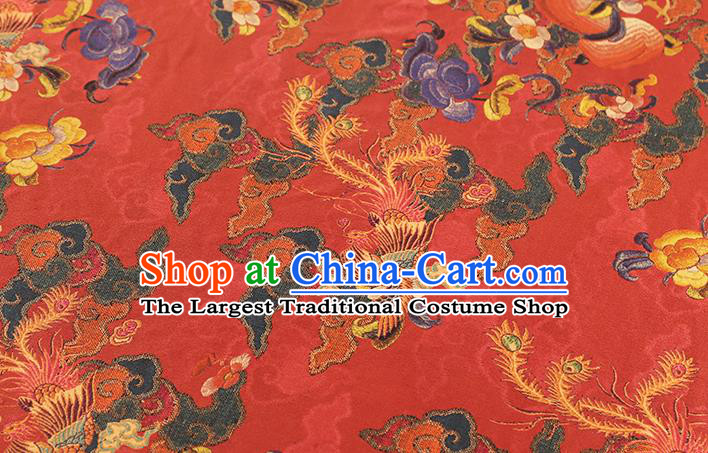 Chinese Red Brocade Cloth Drapery Traditional Cheongsam Silk Fabric Classical Phoenix Peach Pattern Gambiered Guangdong Gauze