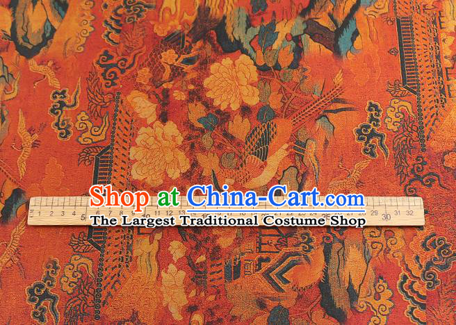 Chinese Traditional Cheongsam Silk Fabric Classical Flowers Pattern Gambiered Guangdong Gauze Red Brocade Cloth Drapery