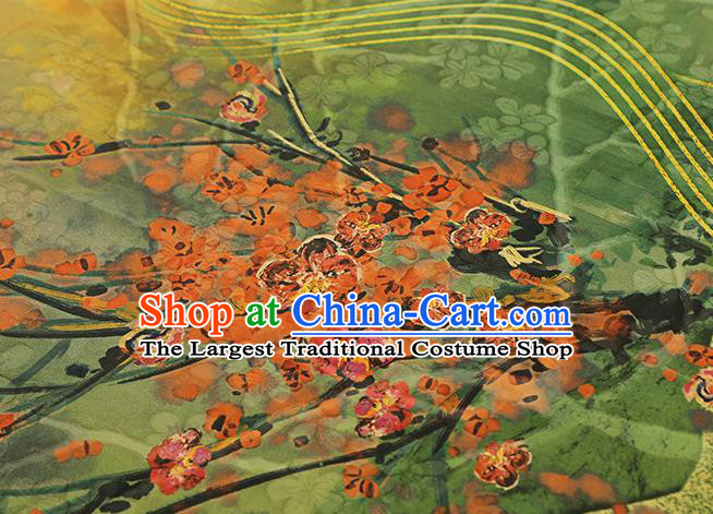 Chinese Classical Plum Blossom Pattern Gambiered Guangdong Gauze Brocade Cloth Drapery Traditional Cheongsam Gradient Green Silk Fabric