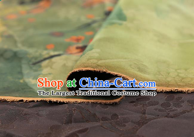 Chinese Classical Plum Blossom Pattern Gambiered Guangdong Gauze Brocade Cloth Drapery Traditional Cheongsam Gradient Green Silk Fabric