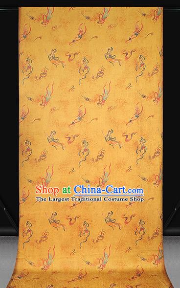 Chinese Yellow Gambiered Guangdong Gauze Traditional Cheongsam Silk Fabric Classical Flying Goddess Pattern Brocade Cloth Drapery