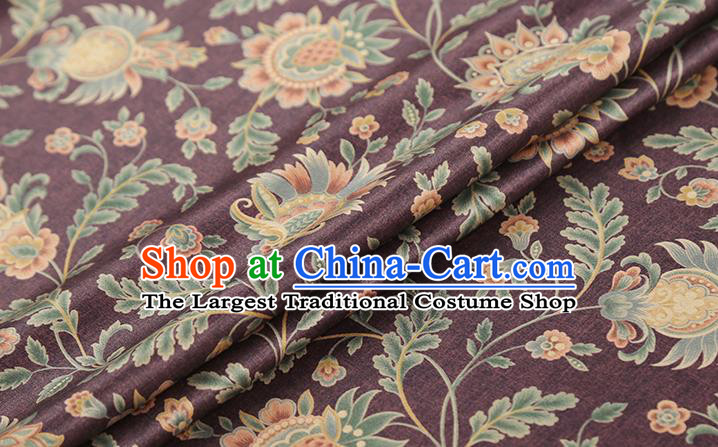 Chinese Traditional Purple Brocade Cloth Classical Flowers Pattern Gambiered Guangdong Gauze Drapery Cheongsam Silk Fabric