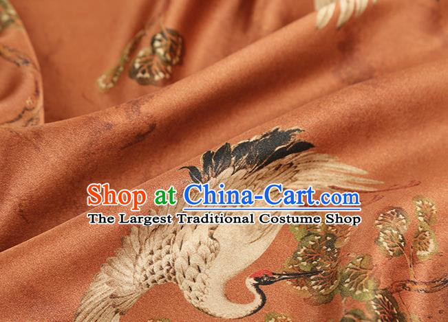 Chinese Classical Pine Crane Pattern Gambiered Guangdong Gauze Drapery Cheongsam Silk Fabric Traditional Orange Brocade Cloth