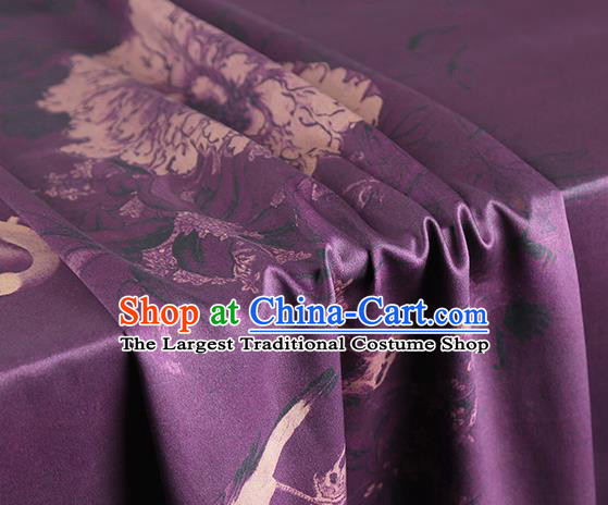 Chinese Cheongsam Purple Silk Fabric Traditional Brocade Cloth Classical Peony Plum Pattern Gambiered Guangdong Gauze Drapery