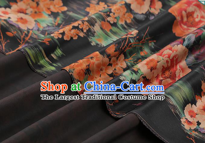 Chinese Traditional Black Brocade Drapery Cheongsam Silk Fabric Classical Roses Pattern Gambiered Guangdong Gauze