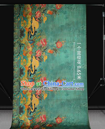 Chinese Traditional Cheongsam Green Silk Drapery Classical Peony Pattern Brocade Fabric Gambiered Guangdong Gauze